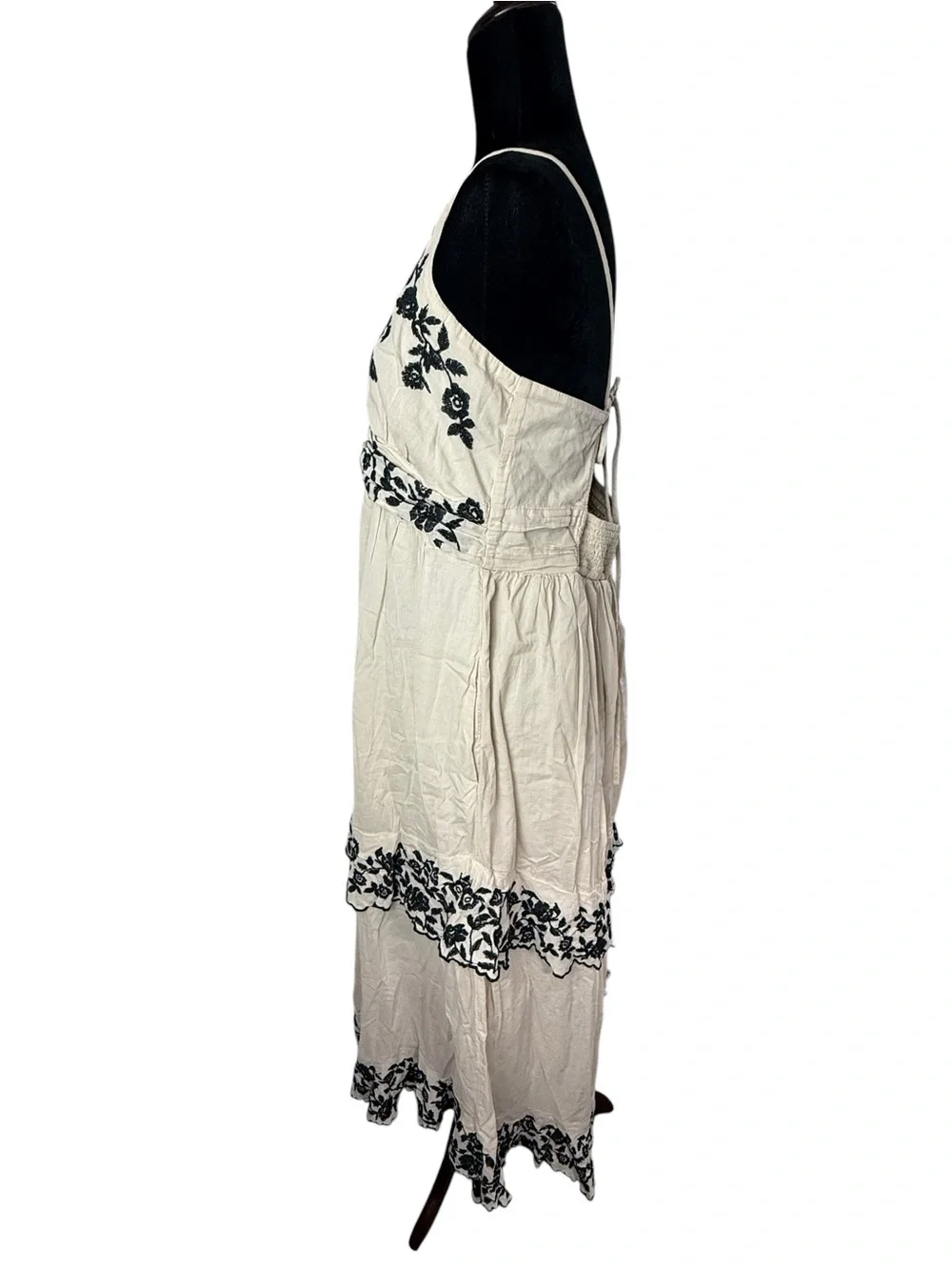 Abercrombie & Fitch cream maxi dress w/   black floral embroidery